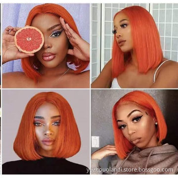 Orange Ginger Short Bob Remy Virgin Brazilian Human Bob Wigs For Women 180% Lace Front Human Hair Wigs Wholesale Vendor